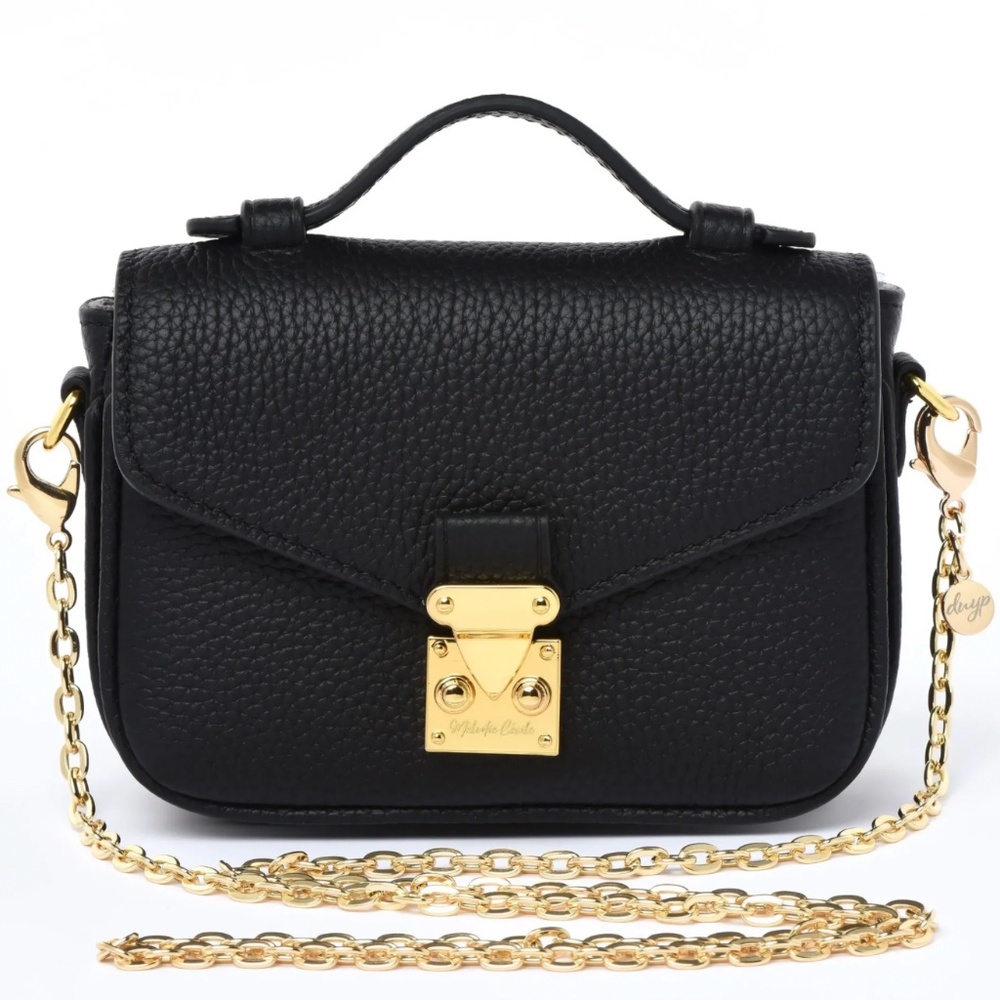 NWOT Dress Up Your Purse Micro Paris 15 in Black Leather with Gold Hardware